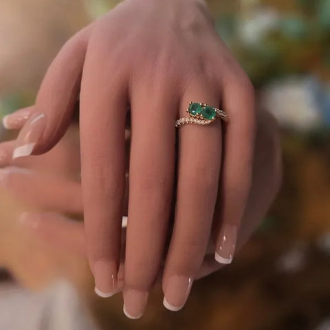 14K Yellow Gold Emerald and Diamond Ring