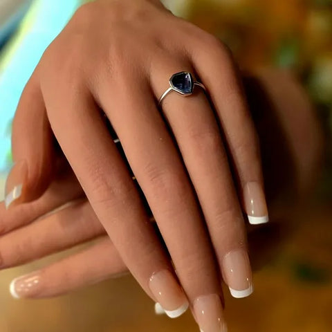 14K White Gold Matte Sapphire Ring