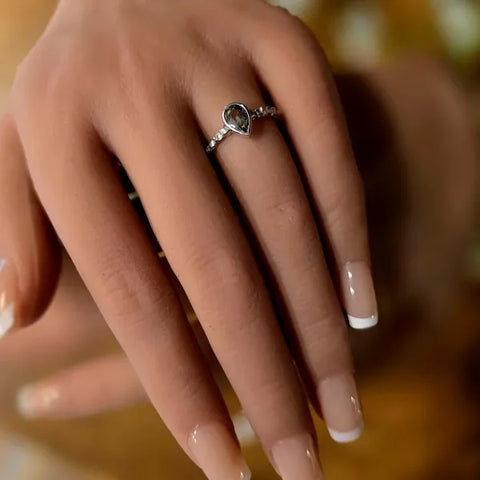 14K White Gold Hammered Tanzanite Ring