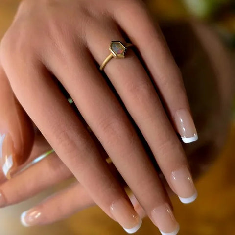 14K Yellow Gold Matte Opal Ring