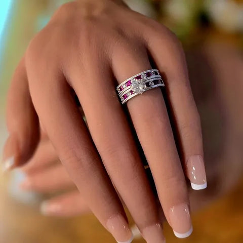 14K White Gold Diamond and Ruby Wedding Set