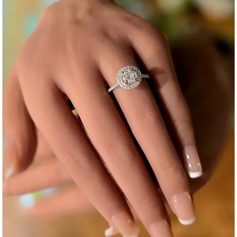 Ladies 14K White Gold Natural Diamond Halo Ring