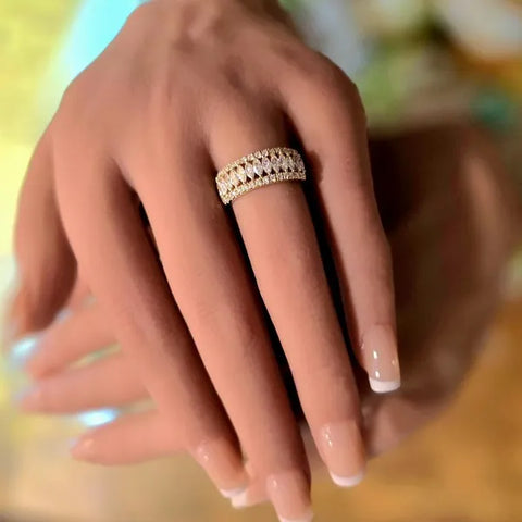 Ladies 14K Yellow Gold Marquise shape Natural Diamond Anniversary Band