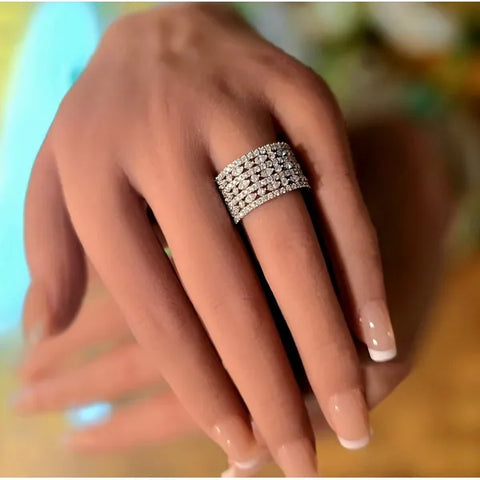 Ladies 14K White Gold Natural Diamond 7 row Anniversary Band