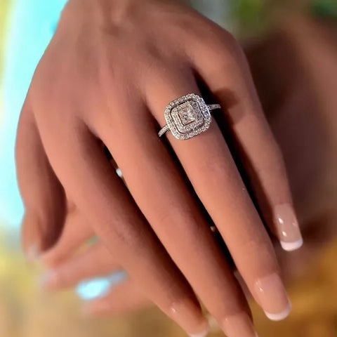 Ladies 14kt White Gold Vintage Repurposed Natural Diamond Double Halo Ring