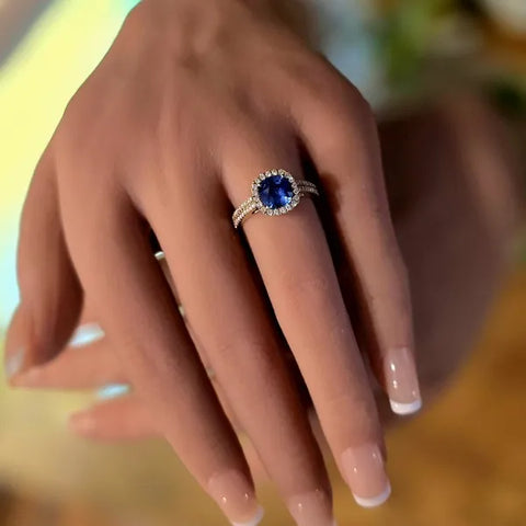 14K Blue Sapphire and Diamond Ring