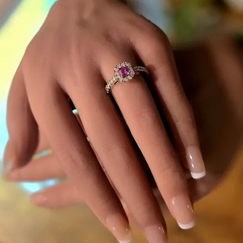 14K Yellow Gold Pink Sapphire Diamond Ring