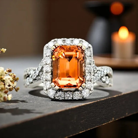 14K White Gold Peachy Pink Tourmaline and Diamond Ring (Repurposed Mounting)