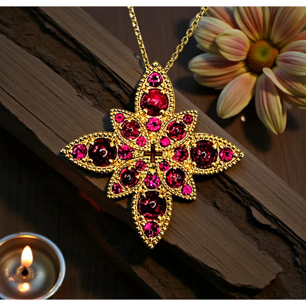Spinel & Ruby Cross Flower Pendant