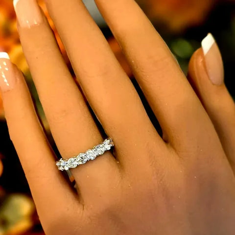 14k White Gold 10 Stone Natural Diamond Band