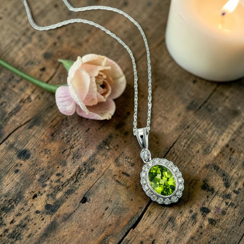 14K Diamond and Peridot Pendant Necklace