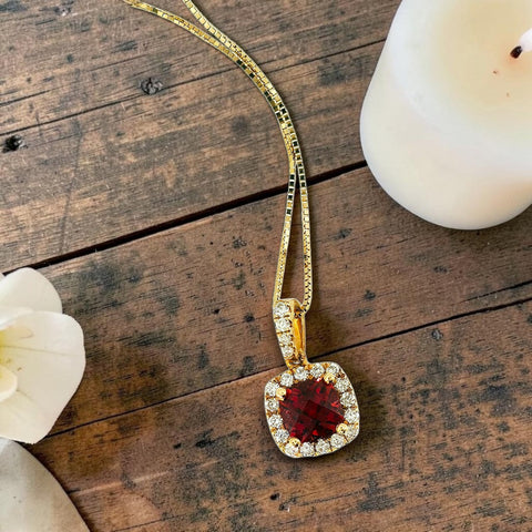 14K Yellow Gold Diamond and Garnet Necklace