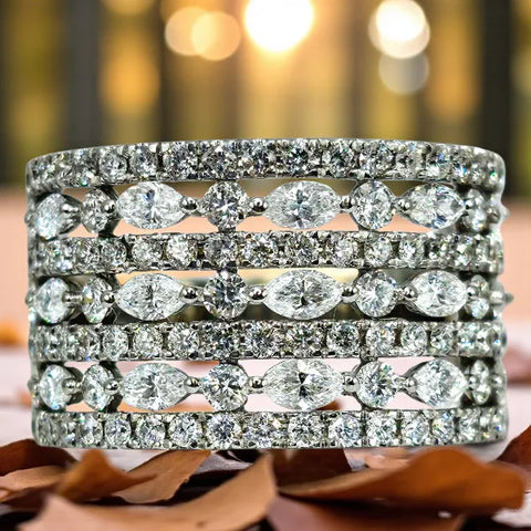 Ladies 14K White Gold Natural Diamond 7 row Anniversary Band