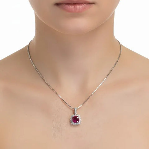 14K White Gold Natural Ruby and Diamond Necklace