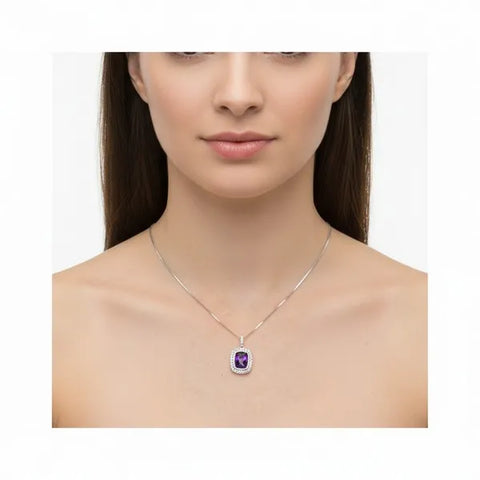 14K White Gold Diamond and Amethyst Pendant