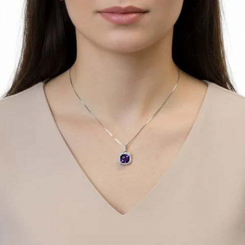 14K White Gold Amethyst and Diamond Pendant