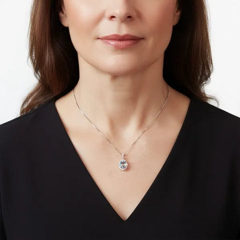 14k White Gold Diamond and Aquamarine Pendant Necklace