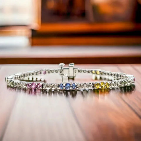 18K White Gold Multi Sapphire and Diamond Bracelet