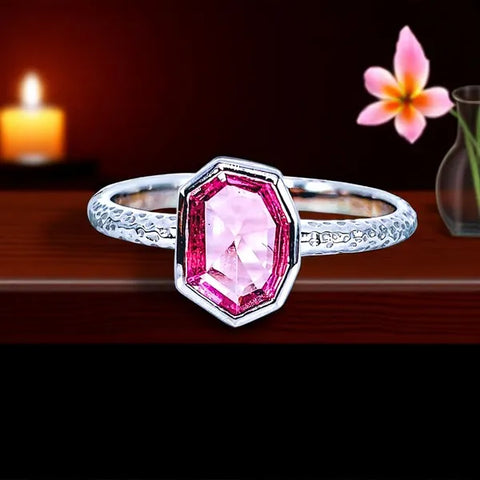 14k White Gold Hammered Pink Sapphire ring