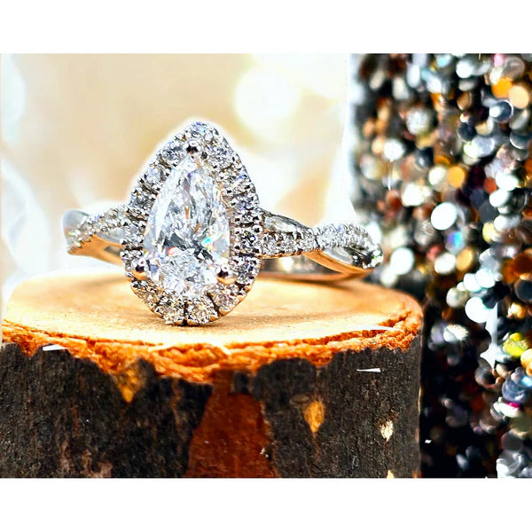 14K Pear Halo