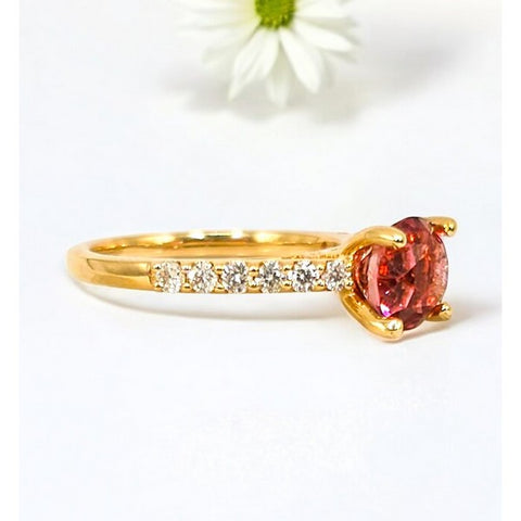 14k Yellow Gold Pink Tourmaline and Diamond Ring