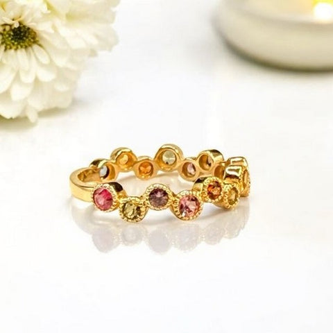 14k Yellow Gold Sapphire Round Multicolor Band