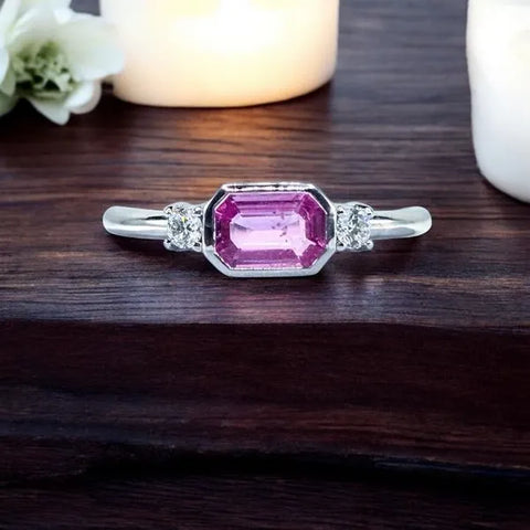 14K White Gold Pink Sapphire and Diamond Ring