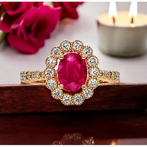 14K Rose Gold Ruby and Diamond Flower Ring
