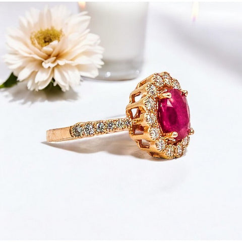 14K Rose Gold Ruby and Diamond Flower Ring