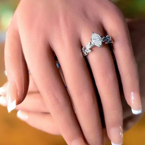 14K White Gold Diamond Ring with Vintage Restored Floral Band