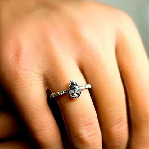 14K White Gold Hammered Tanzanite Ring