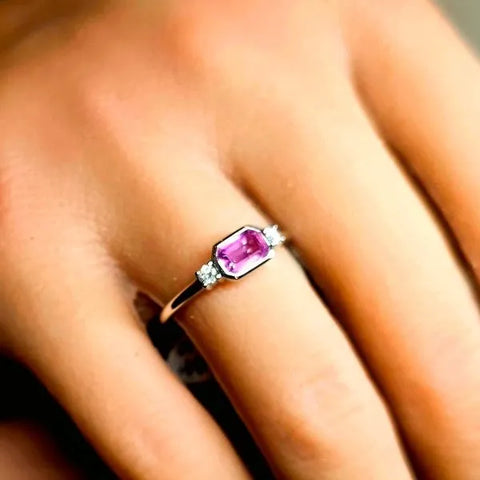 14K White Gold Pink Sapphire and Diamond Ring