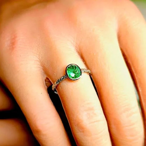14K White Gold Fantasy Cut Hammered Green Tourmaline Ring