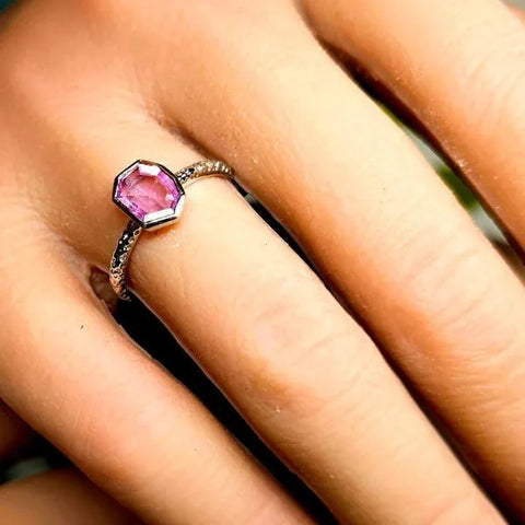 14k White Gold Hammered Pink Sapphire ring