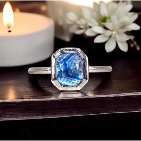 14k White Gold Matte Sapphire Ring