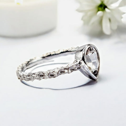 14K White Gold Hammered Tanzanite Ring