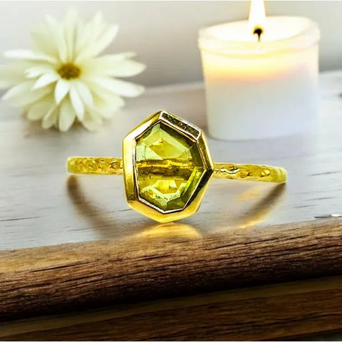 14K Yellow Gold Hammered Yellow Sapphire Ring
