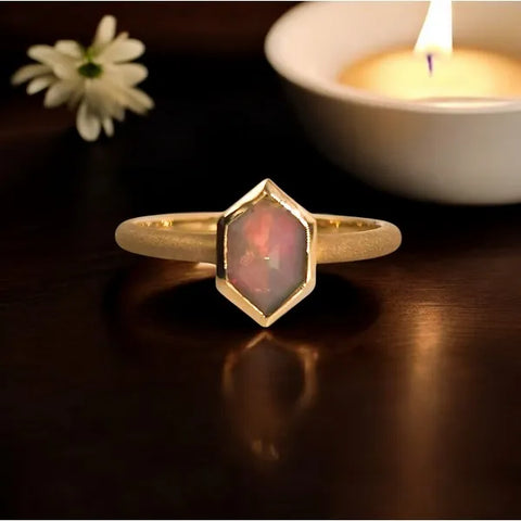 14K Yellow Gold Matte Opal Ring
