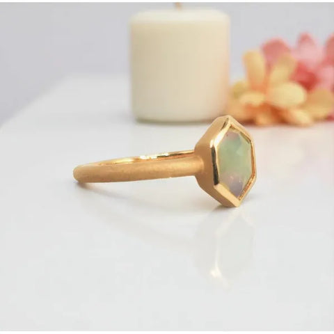 14K Yellow Gold Matte Opal Ring
