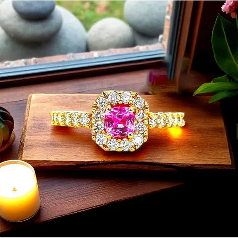 14K Yellow Gold Pink Sapphire Diamond Ring