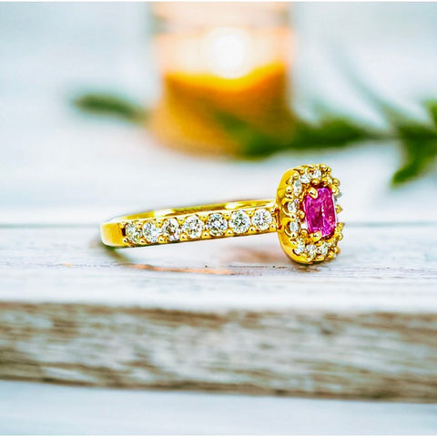 14K Yellow Gold Pink Sapphire Diamond Ring