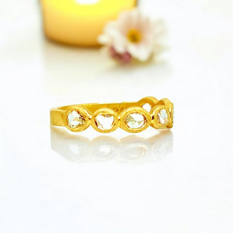 14K Yellow Gold Rose Cut Oval Band