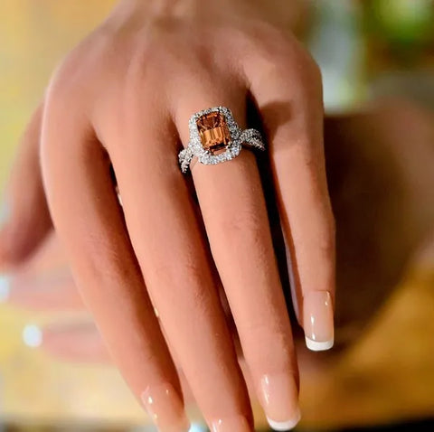 14K White Gold Peachy Pink Tourmaline and Diamond Ring (Repurposed Mounting)