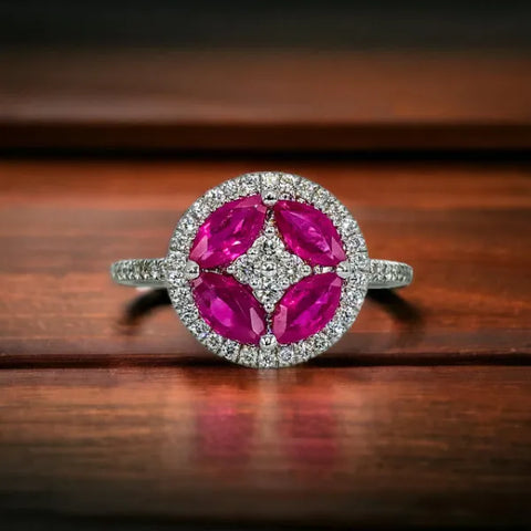 14K White Gold Diamond and Ruby Ring