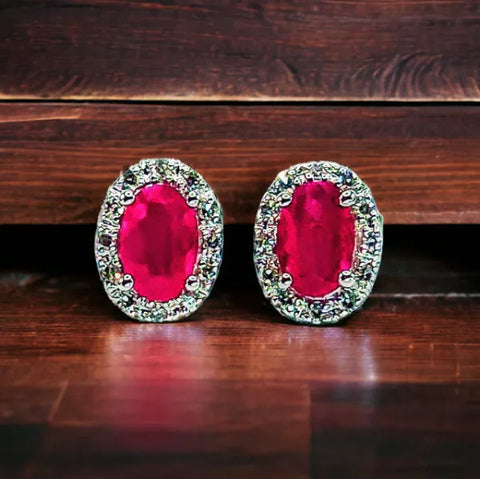 14K White Gold Diamond and Ruby Earrings