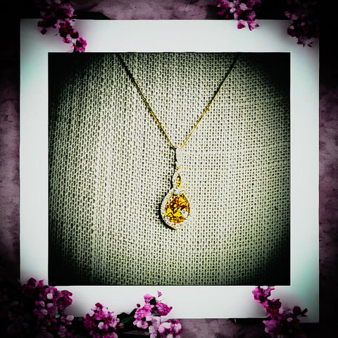Gold Citrine and Diamond Pendant Necklace