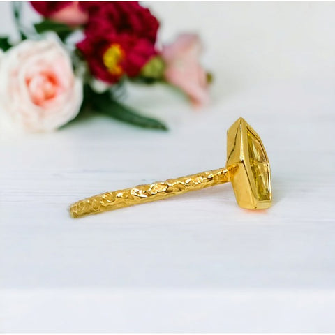 14K Yellow Gold Hammered Yellow Sapphire Ring