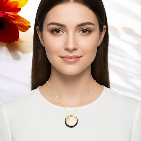10K Yellow Gold Black and White Diamond Necklace