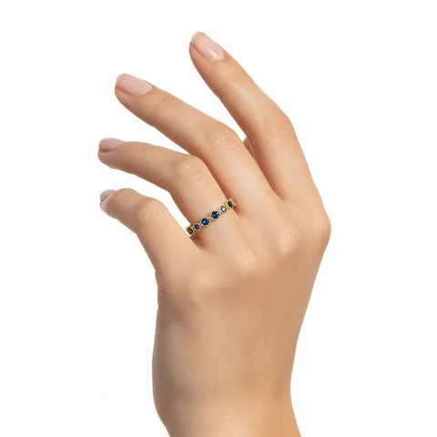 14K Yellow Gold Hexagon Blue Sapphire Band