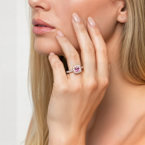 14K Yellow Gold Pink Sapphire Diamond Ring